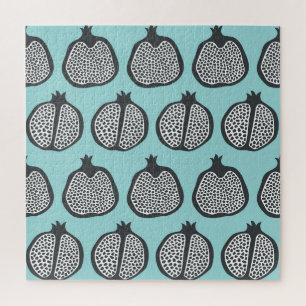 Granatapfel-Scheiben: Schwarzes Aqua-Muster. Puzzle