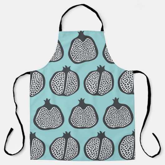 Granatapfel-Scheiben: Schwarzes Aqua-Muster. Schürze (Vorderseite)