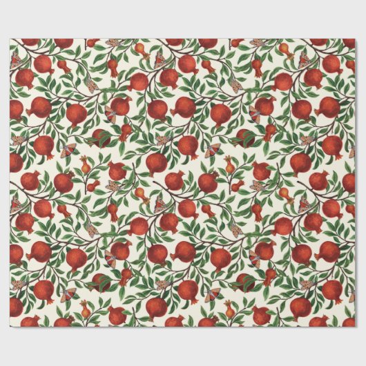 Granatäpfel und Bella Moths auf weißem Boden Geschenkpapier (Flach)