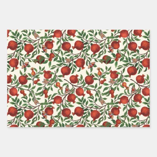 Granatäpfel und Bella Moths auf weißem Boden Geschenkpapier Set (Vorderseite 3)