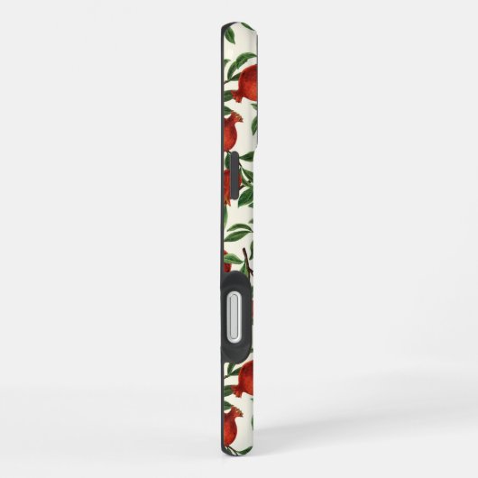 Granatäpfel und Bella Moths auf weißem Boden iPhone Hülle (Rechte Seite)