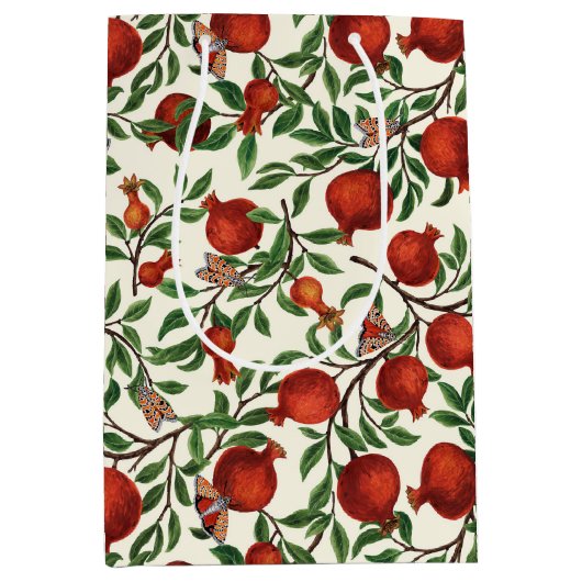 Granatäpfel und Bella Moths auf weißem Boden Mittlere Geschenktüte (Vorderseite)