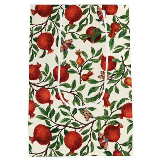 Granatäpfel und Bella Moths auf weißem Boden Mittlere Geschenktüte (Rückseite)