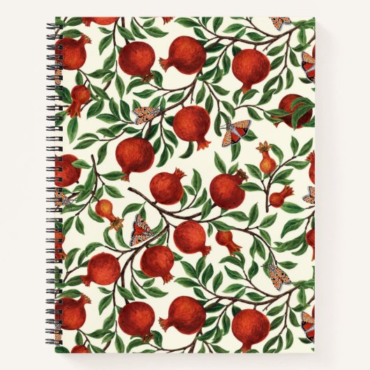 Granatäpfel und Bella Moths auf weißem Boden Notizblock (Vorderseite)