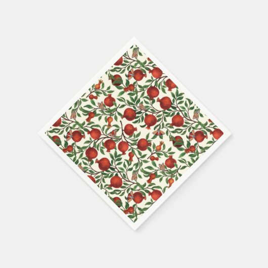 Granatäpfel und Bella Moths auf weißem Boden Serviette (Ecke)