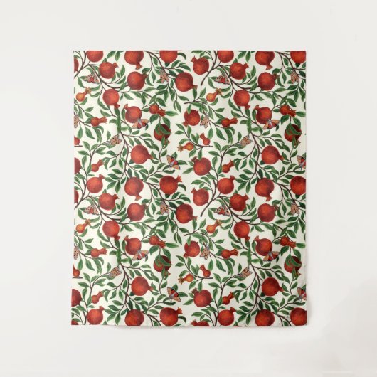 Granatäpfel und Bella Moths auf weißem Boden Wandteppich (Vorderseite)