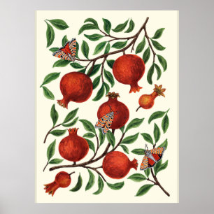 Granatäpfel und Bella-Motten auf cremeweiß Poster
