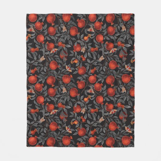 Granatäpfel und Bella-Motten in Rot und Grau Fleecedecke (Vorderseite)