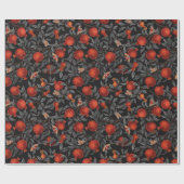 Granatäpfel und Bella-Motten in Rot und Grau Geschenkpapier (Flach)