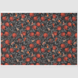 Granatäpfel und Bella-Motten in Rot und Grau Seidenpapier
