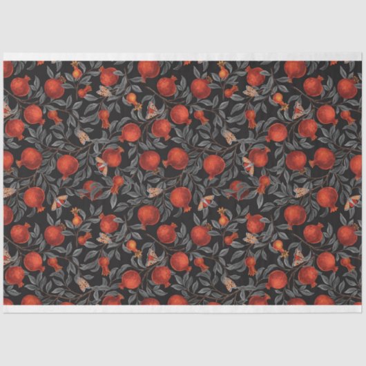 Granatäpfel und Bella-Motten in Rot und Grau Seidenpapier (Vorderseite)