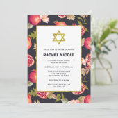 Granatäpfel und Blume mit Gold Bat Mitzvah Einladung (Stehend Vorderseite)