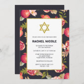 Granatäpfel und Blume mit Gold Bat Mitzvah Einladung (Vorne/Hinten)