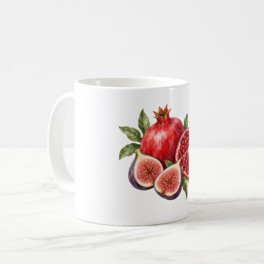 Granatapfel- und Feigenhälften Kaffeetasse (Vorderseite Links)