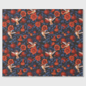 Granatapfel und Kolibris/blaue Blätter auf schwarz Geschenkpapier (Flach)