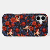 Granatapfel und Kolibris/blaue Blätter auf schwarz iPhone Hülle (Rückseite (Horizontal))