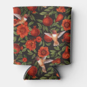 Granatäpfel und Kolibris/grüne Blätter auf Blau Dosenkühler (Vorderseite)