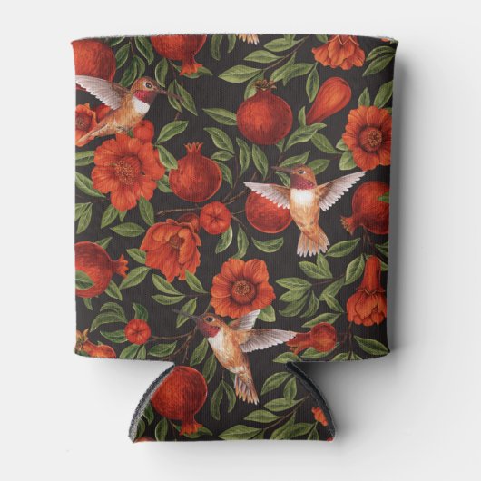 Granatäpfel und Kolibris/grüne Blätter auf Blau Dosenkühler (Vorderseite)