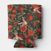 Granatäpfel und Kolibris/grüne Blätter auf Blau Dosenkühler (Rückseite)