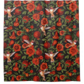 Granatäpfel und Kolibris/grüne Blätter auf Blau Duschvorhang (Vorderseite)