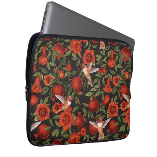 Granatäpfel und Kolibris/grüne Blätter auf Blau Laptopschutzhülle (Vorne Rechts)