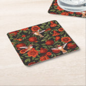 Granatäpfel und Kolibris/grüne Blätter auf Blau Rechteckiger Pappuntersetzer (angewinkelt)