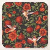 Granatäpfel und Kolibris/grüne Blätter auf Blau Rechteckiger Pappuntersetzer (Vorderseite)