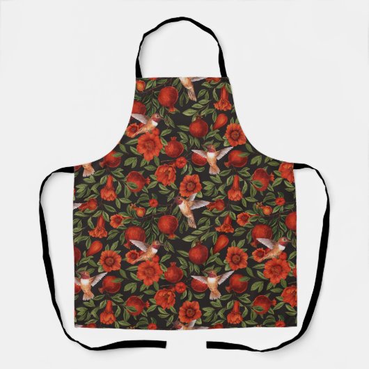 Granatäpfel und Kolibris/grüne Blätter auf Blau Schürze (Vorderseite)