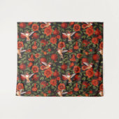 Granatäpfel und Kolibris/grüne Blätter auf Blau Wandteppich (Vorderseite (Horizontal))