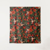 Granatäpfel und Kolibris/grüne Blätter auf Blau Wandteppich (Vorderseite)