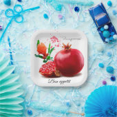 Granatapfel und Spritzer. Aquarellbild Pappteller (Party)