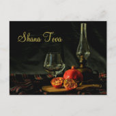 Granatäpfel, Wein und Öllampe Rosh Hashanah Postkarte (Vorderseite)