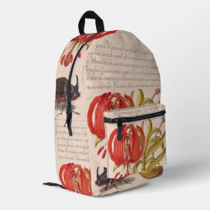 Granatapfelblüte, Frucht und Nashornkäfer Bedruckter Rucksack