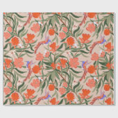 Granatapfelblüten mit Insekten und Colibri-Pattern Geschenkpapier (Flach)