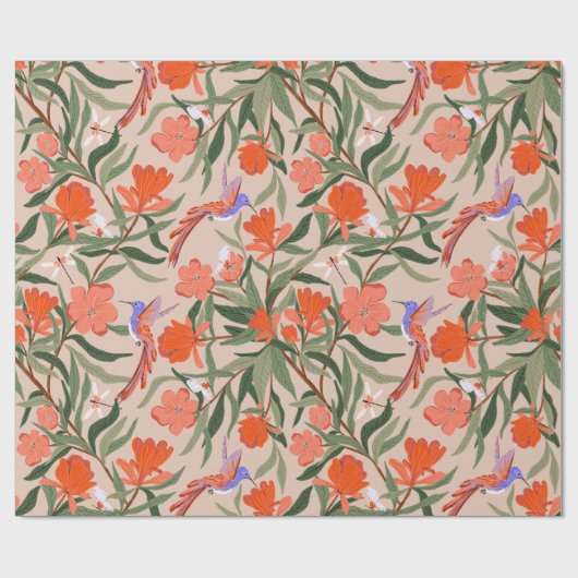 Granatapfelblüten mit Insekten und Colibri-Pattern Geschenkpapier (Flach)
