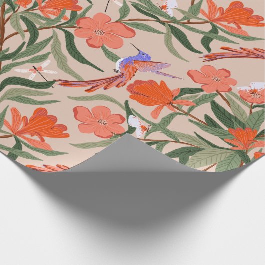 Granatapfelblüten mit Insekten und Colibri-Pattern Geschenkpapier (Ecke)