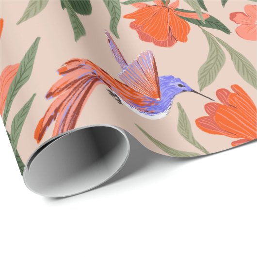 Granatapfelblüten mit Insekten und Colibri-Pattern Geschenkpapier (Rolleneckpunkt)