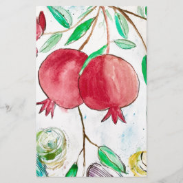 Granatapfelfrucht rot Tropische Natur Wasserfarbe Briefpapier