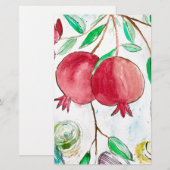 Granatapfelfrucht rot Tropische Natur Wasserfarbe Briefpapier (Vorne/Hinten)
