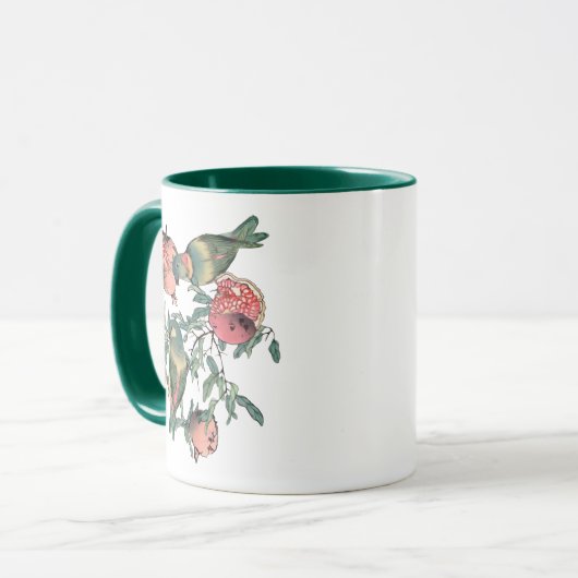 Granatapfelfrüchte & Lovebirds Tasse (Vorderseite Links)