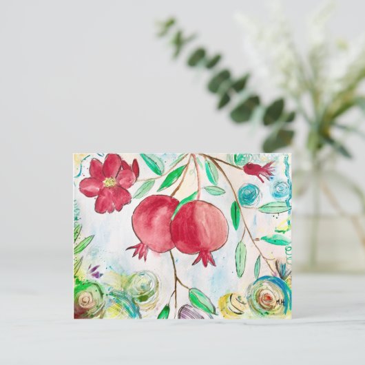 Granatapfelfruchtmuster Wasserfarbe Postkarte (Stehend Vorderseite)