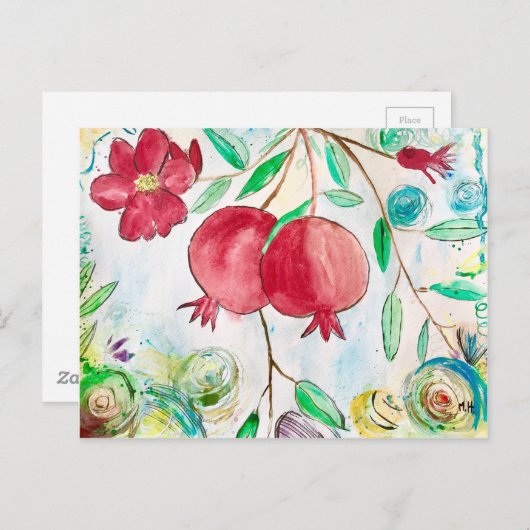 Granatapfelfruchtmuster Wasserfarbe Postkarte (Vorne/Hinten)