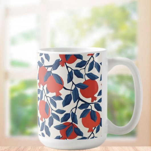 Granatapfelmuster, lebhaftes Rot und Blau, botanis Kaffeetasse