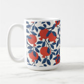 Granatapfelmuster, lebhaftes Rot und Blau, botanis Kaffeetasse (Links)
