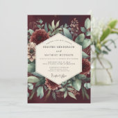 Granatrote Abendblüten-Hochzeit Einladung (Stehend Vorderseite)