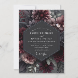 Granatrote Somber Bloom Hochzeit Einladung