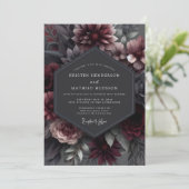 Granatrote Somber Bloom Hochzeit Einladung (Stehend Vorderseite)