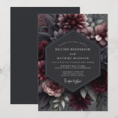 Granatrote Somber Bloom Hochzeit Einladung (Vorne/Hinten)