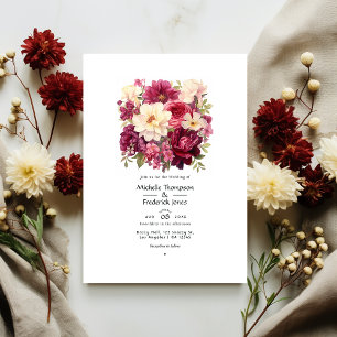 Granatrote und cremefarbene Floral Winterhochzeit Einladung
