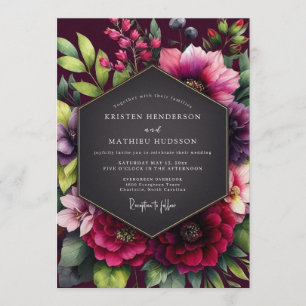 Granatroter Lebendiger Blumenstrauß Hochzeit Einladung